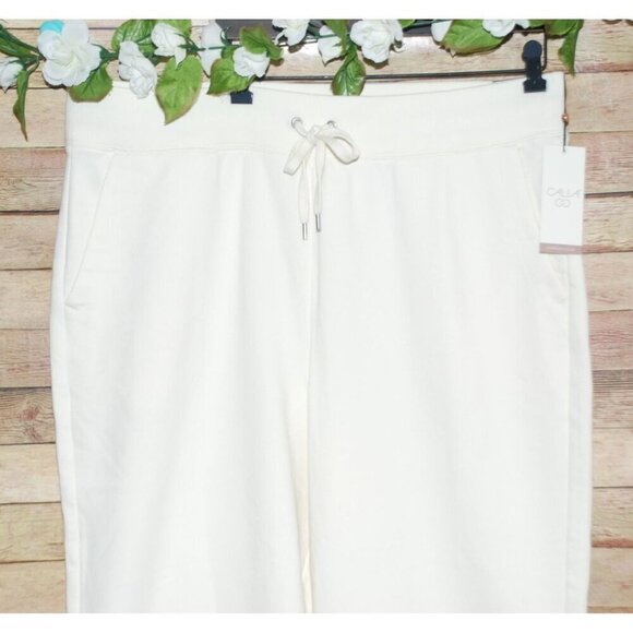 NWT Calia Cream Fleece Pull On Crop Pants Size XXL High Rise Raw Hem Straight - Picture 2 of 10